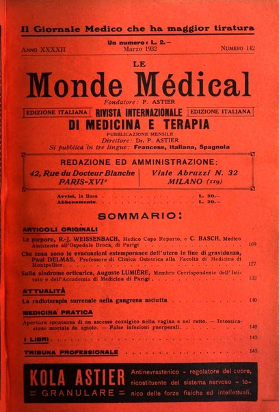 Le monde médical rivista internazionale di medicina e terapia