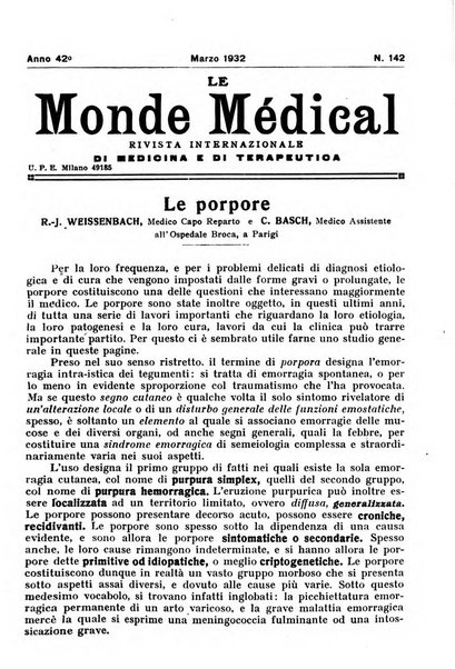 Le monde médical rivista internazionale di medicina e terapia