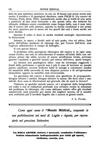 Le monde médical rivista internazionale di medicina e terapia