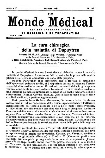 Le monde médical rivista internazionale di medicina e terapia