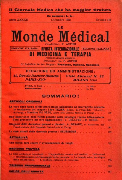 Le monde médical rivista internazionale di medicina e terapia