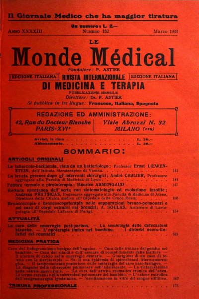 Le monde médical rivista internazionale di medicina e terapia