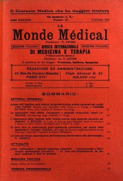 Le monde médical rivista internazionale di medicina e terapia