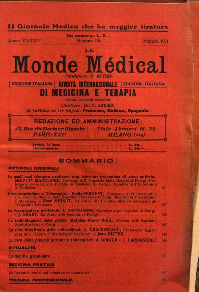 Le monde médical rivista internazionale di medicina e terapia