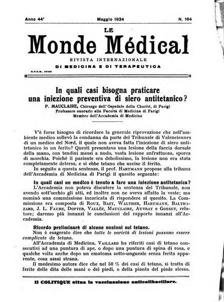 Le monde médical rivista internazionale di medicina e terapia