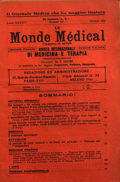 Le monde médical rivista internazionale di medicina e terapia