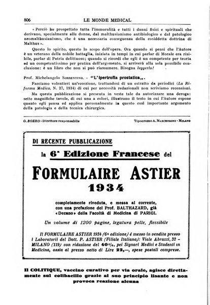 Le monde médical rivista internazionale di medicina e terapia