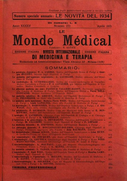 Le monde médical rivista internazionale di medicina e terapia