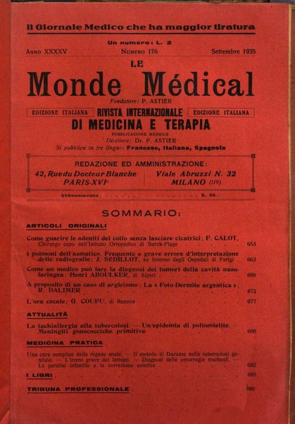 Le monde médical rivista internazionale di medicina e terapia