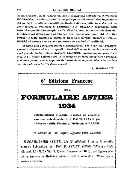 Le monde médical rivista internazionale di medicina e terapia