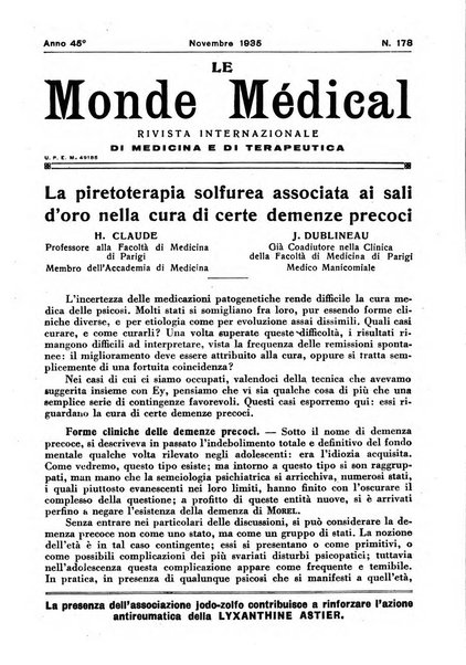 Le monde médical rivista internazionale di medicina e terapia