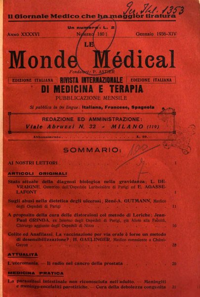 Le monde médical rivista internazionale di medicina e terapia