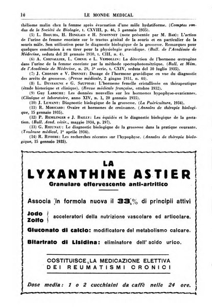 Le monde médical rivista internazionale di medicina e terapia