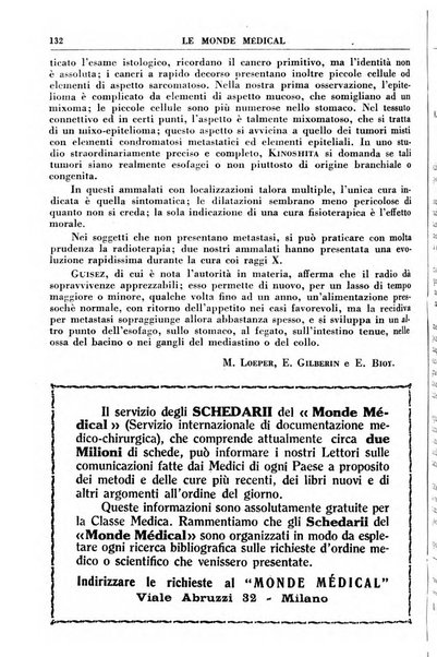 Le monde médical rivista internazionale di medicina e terapia