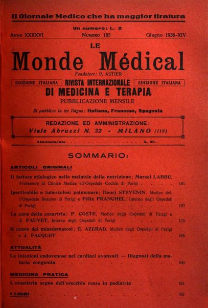 Le monde médical rivista internazionale di medicina e terapia