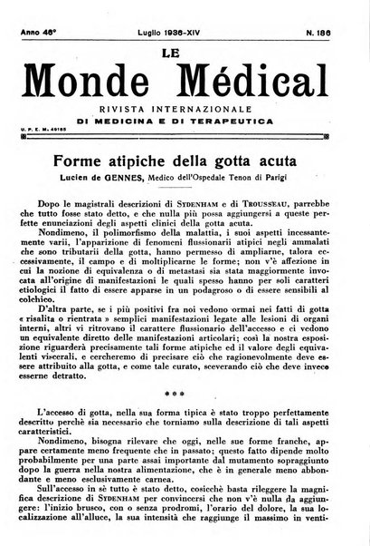 Le monde médical rivista internazionale di medicina e terapia