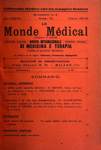 Le monde médical rivista internazionale di medicina e terapia