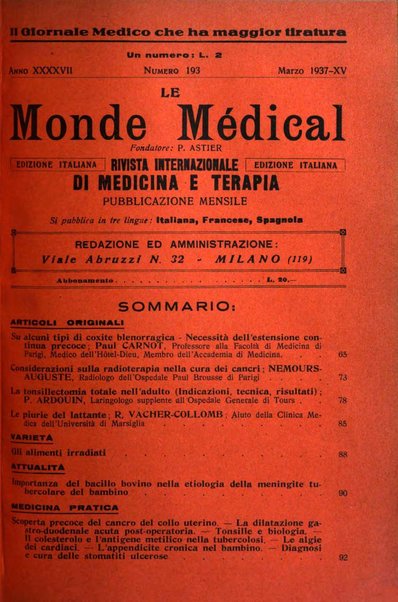 Le monde médical rivista internazionale di medicina e terapia