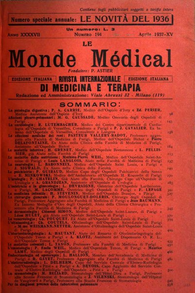 Le monde médical rivista internazionale di medicina e terapia