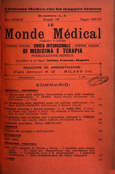 Le monde médical rivista internazionale di medicina e terapia