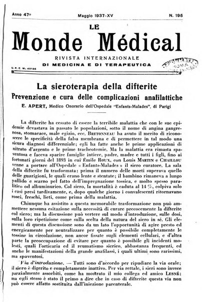 Le monde médical rivista internazionale di medicina e terapia