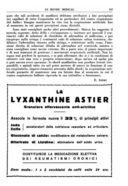 Le monde médical rivista internazionale di medicina e terapia