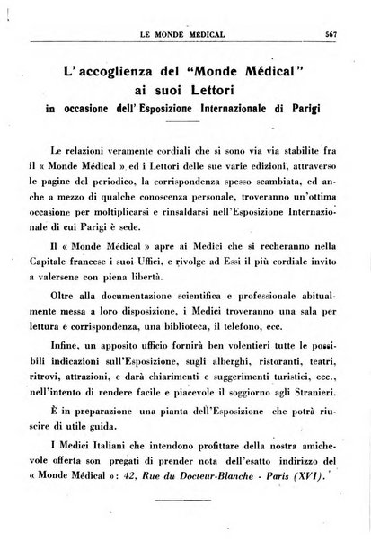 Le monde médical rivista internazionale di medicina e terapia