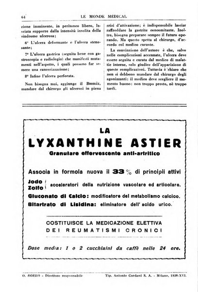 Le monde médical rivista internazionale di medicina e terapia