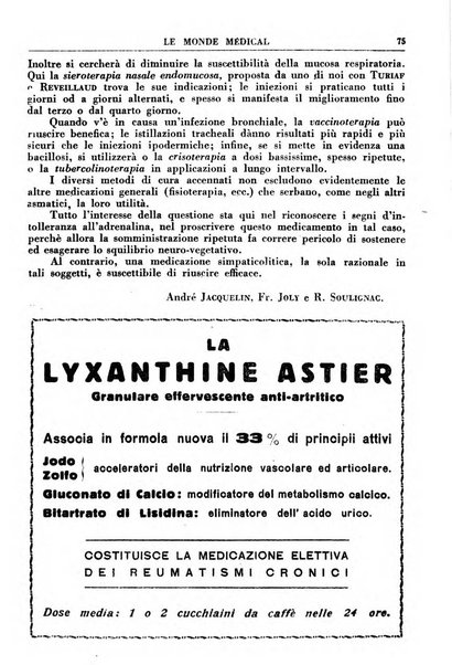 Le monde médical rivista internazionale di medicina e terapia