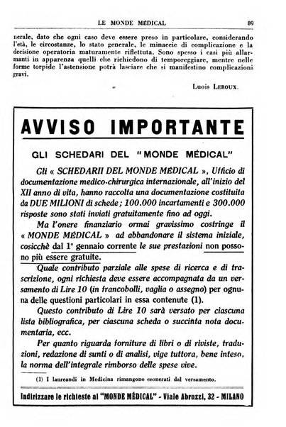 Le monde médical rivista internazionale di medicina e terapia