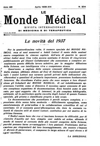 Le monde médical rivista internazionale di medicina e terapia