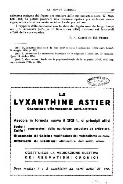 Le monde médical rivista internazionale di medicina e terapia