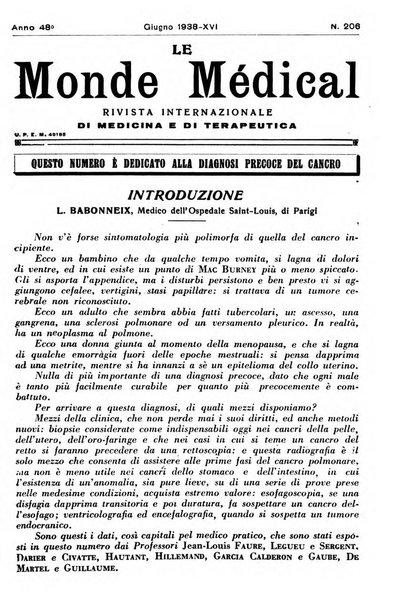 Le monde médical rivista internazionale di medicina e terapia