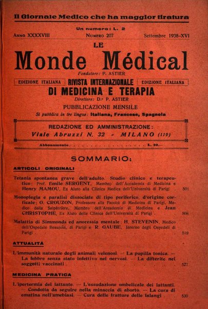 Le monde médical rivista internazionale di medicina e terapia