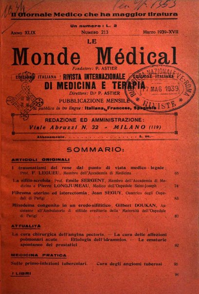 Le monde médical rivista internazionale di medicina e terapia