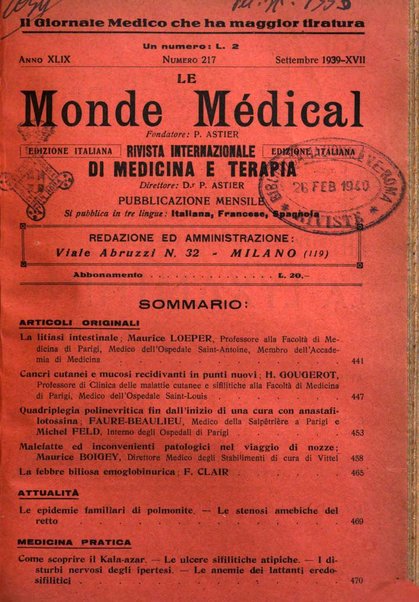 Le monde médical rivista internazionale di medicina e terapia
