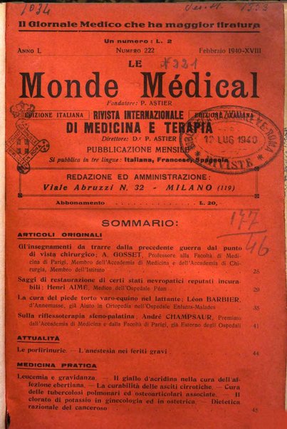 Le monde médical rivista internazionale di medicina e terapia