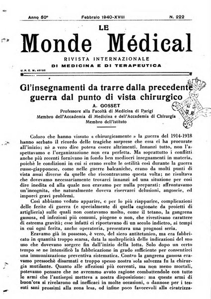 Le monde médical rivista internazionale di medicina e terapia