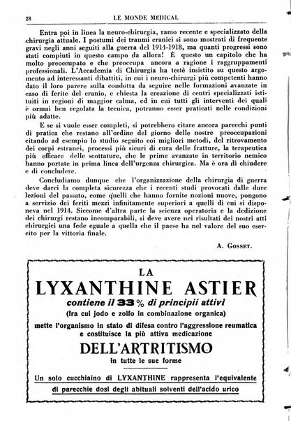 Le monde médical rivista internazionale di medicina e terapia