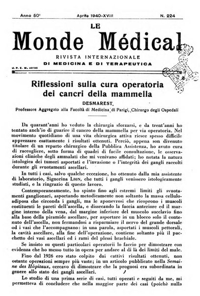 Le monde médical rivista internazionale di medicina e terapia