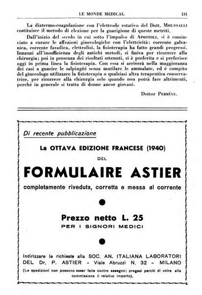 Le monde médical rivista internazionale di medicina e terapia