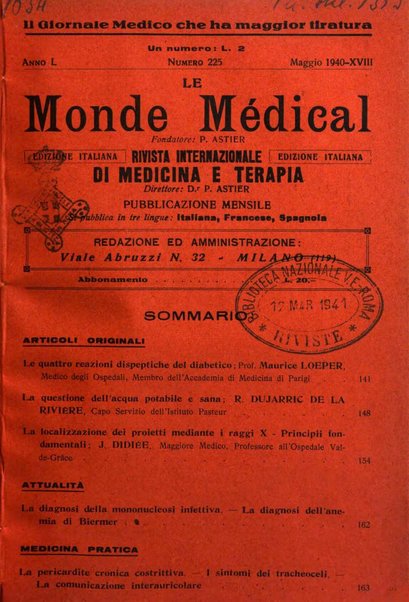 Le monde médical rivista internazionale di medicina e terapia