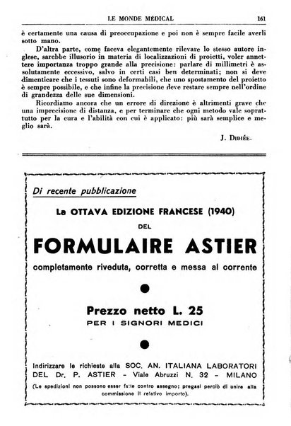 Le monde médical rivista internazionale di medicina e terapia