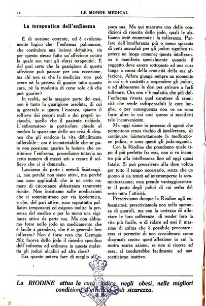 Le monde médical rivista internazionale di medicina e terapia