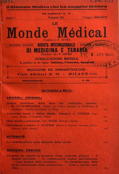 Le monde médical rivista internazionale di medicina e terapia