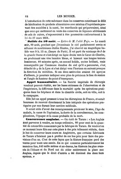 Les mondes revue hebdomadaire des sciences et de leurs applications aux arts et a l'industrie