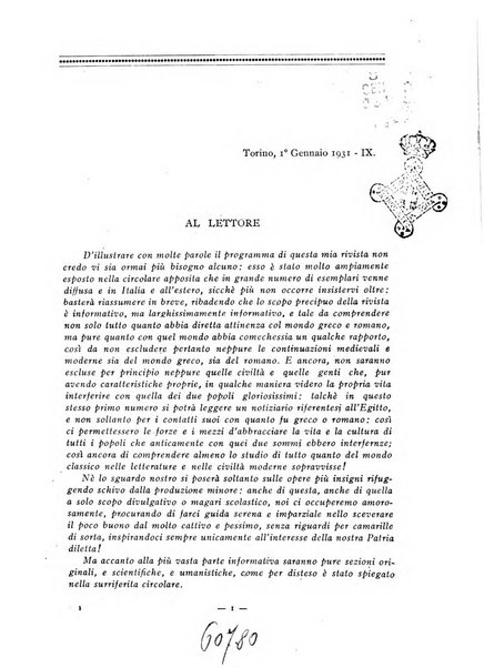 Il mondo classico rivista bimestrale bibliografica, scientifica, umanistica