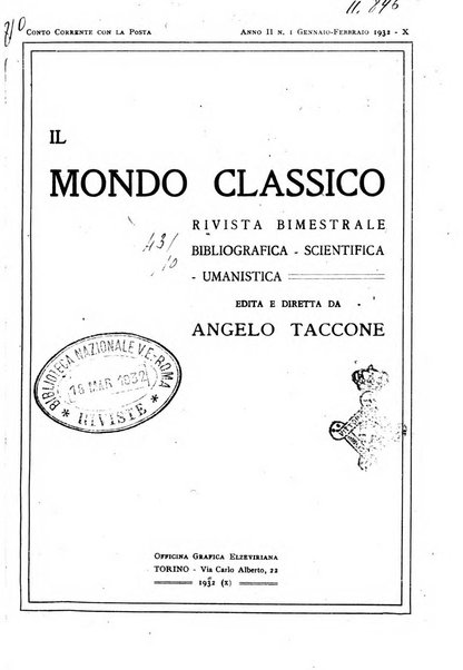 Il mondo classico rivista bimestrale bibliografica, scientifica, umanistica