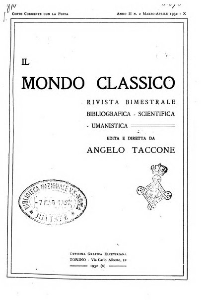 Il mondo classico rivista bimestrale bibliografica, scientifica, umanistica