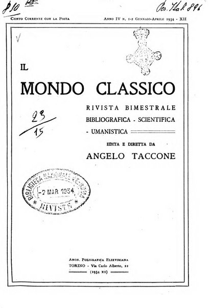 Il mondo classico rivista bimestrale bibliografica, scientifica, umanistica